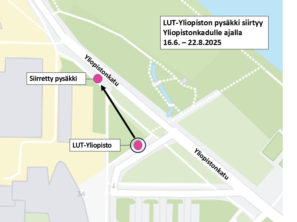 Karttakuva yliopiston pysäkin siirrosta.